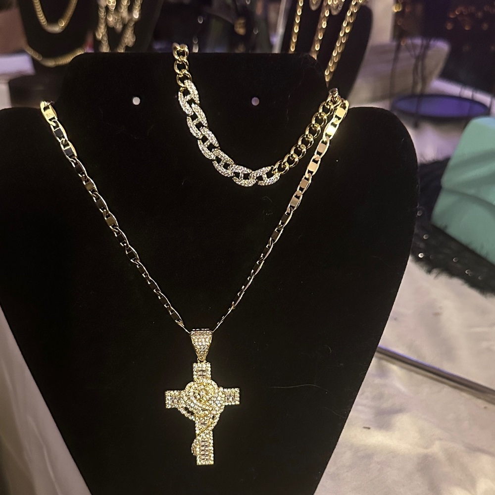 Gold and Silver Cross Pendant Necklace and bracelet